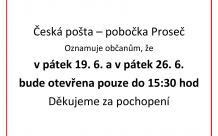 Omezení České pošty 19. 6. a 26. 6. 2020