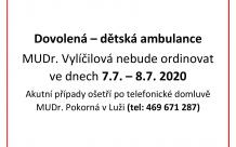 Upozornění: MUDr. Vylíčilová - dovolená
