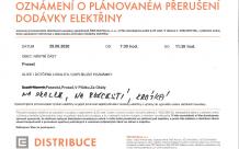 Oznámení o přerušení dodávky elektřiny 29. 6. 2020 - Záboří (část)