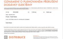 Oznámení o přerušení dodávky elektřiny 30. 6. 2020 - ČESKÁ RYBNÁ