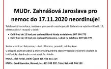 Upozornění: MUDr. Jaroslava Zahnášová pro nemoc neordinuje