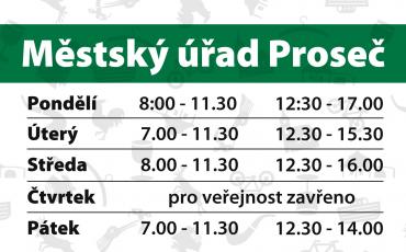 Nová provozní doba Městského úřadu Proseč od 1. 6. 2020