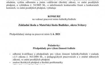 Konkurz na vedoucí pracovní místo ředitelky/ředitele Základní škola a Mateřská škola Budislav
